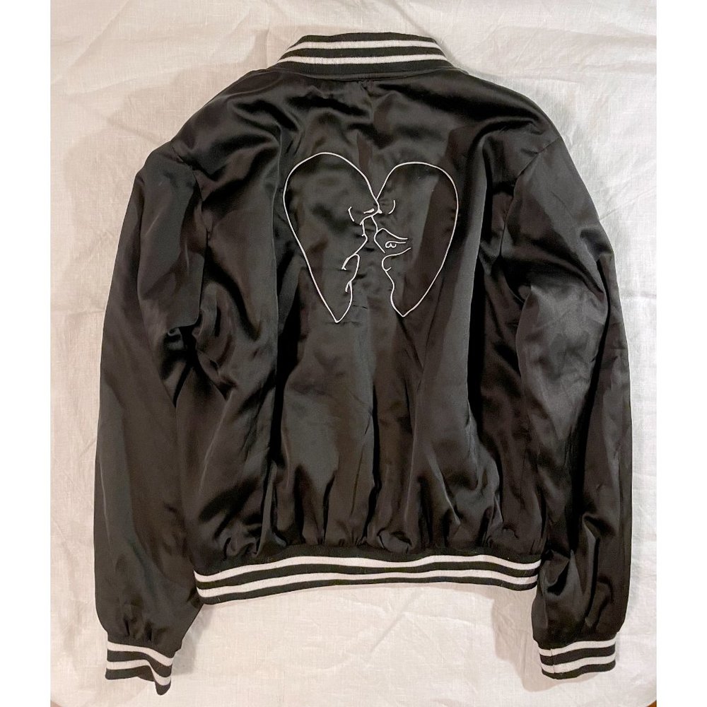 Black + White Brandy Melville Kiss Bomber Jacket